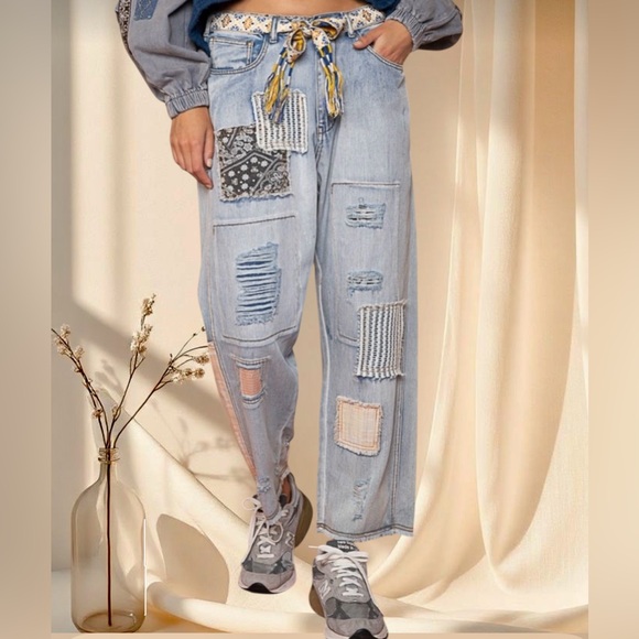 POL Patchwork Distressed Jeans | Rare Vintage-Inspired Boho Denim - Picture 6 of 10